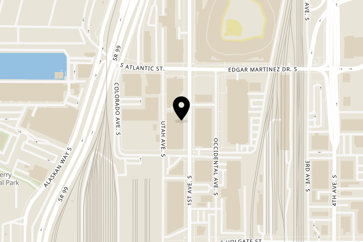Map showing the location of Vinason Pho Kitchen Seattle - SODO on 1521 1st Ave S in Seattle